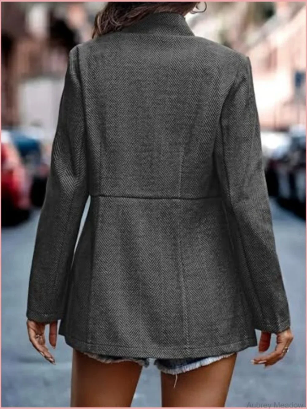 Women's Open Front Herringbone Blazer - Long Sleeve Business Casual Work Jacket